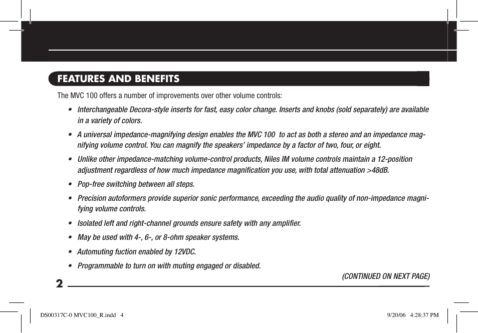 Niles Audio MVC100R User Manual | Page 4 / 24