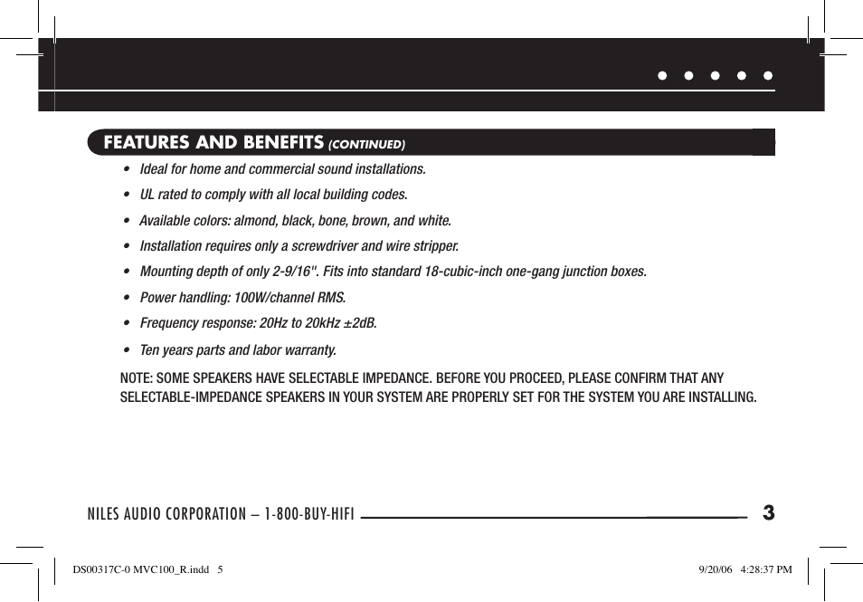 Niles Audio MVC100R User Manual | Page 5 / 24