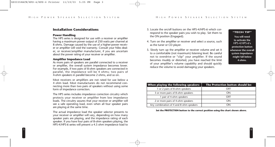 Installation considerations | Niles Audio HPS-4/HPS-6 User Manual | Page 3 / 8