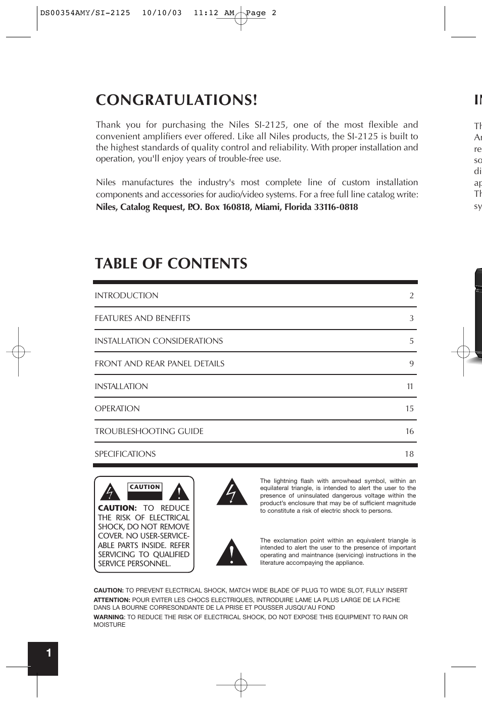 Niles Audio SYMPTOM SI-2125 User Manual | 20 pages