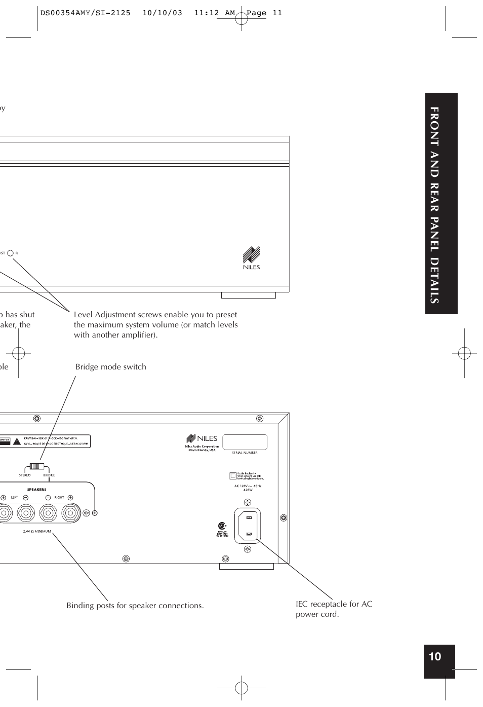 Front and rear p anel det ails 10 | Niles Audio SYMPTOM SI-2125 User Manual | Page 10 / 20