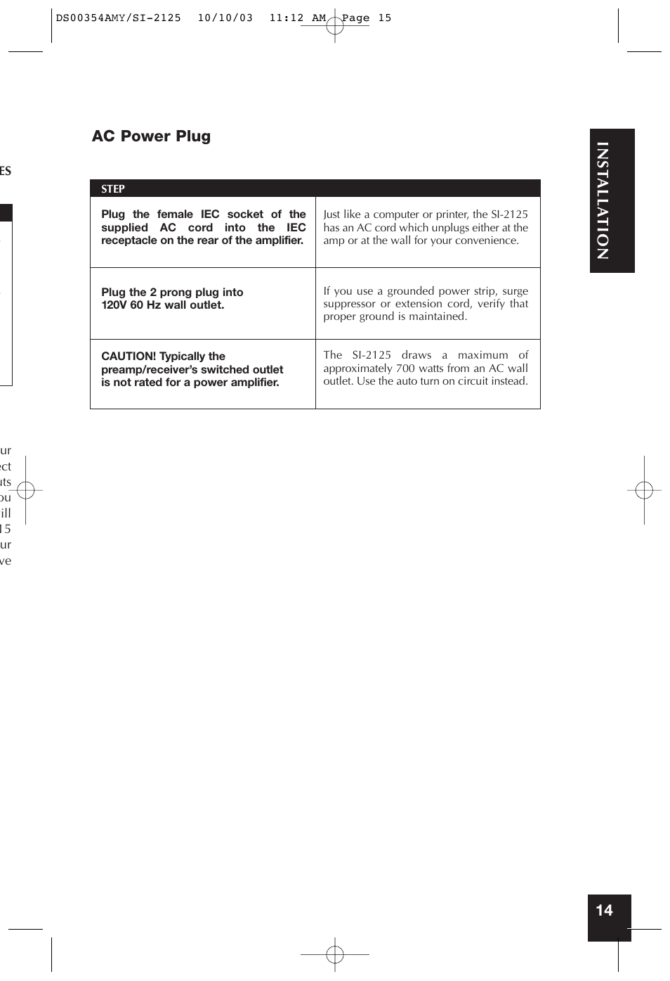 14 inst alla tion ac power plug | Niles Audio SYMPTOM SI-2125 User Manual | Page 14 / 20