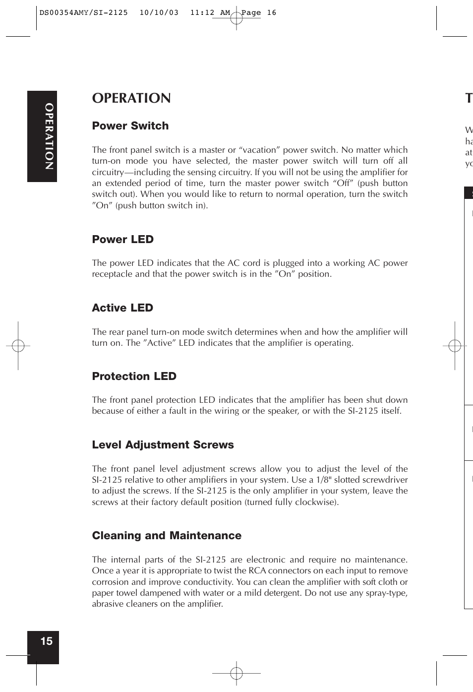 Operation | Niles Audio SYMPTOM SI-2125 User Manual | Page 15 / 20