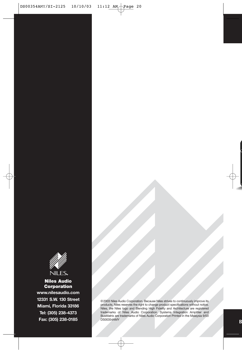 Niles Audio SYMPTOM SI-2125 User Manual | Page 19 / 20