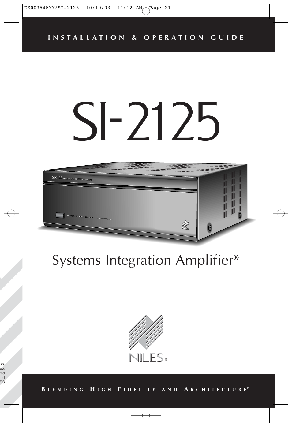 Si-2125, Systems integration amplifier | Niles Audio SYMPTOM SI-2125 User Manual | Page 20 / 20