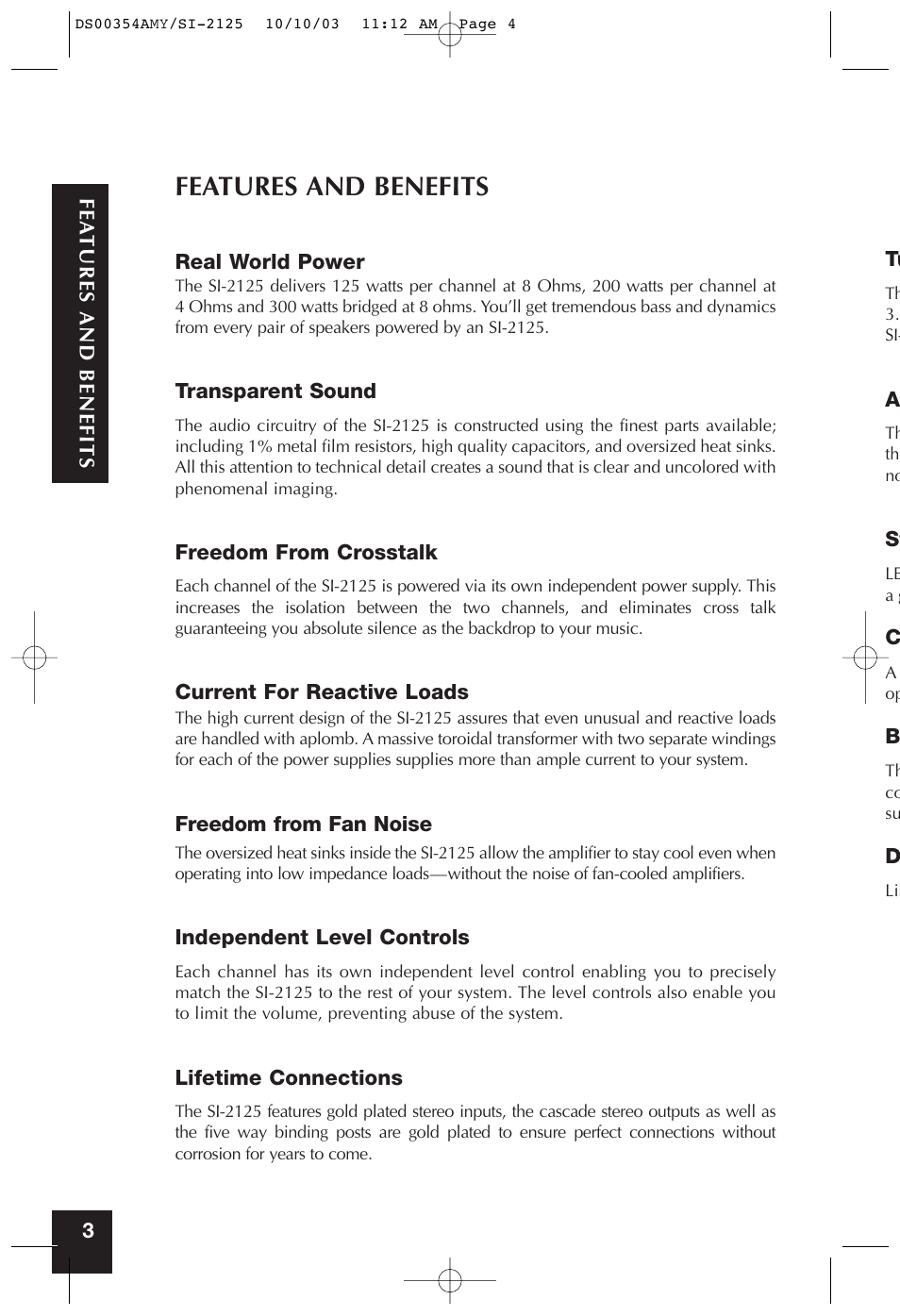 Features and benefits | Niles Audio SYMPTOM SI-2125 User Manual | Page 3 / 20
