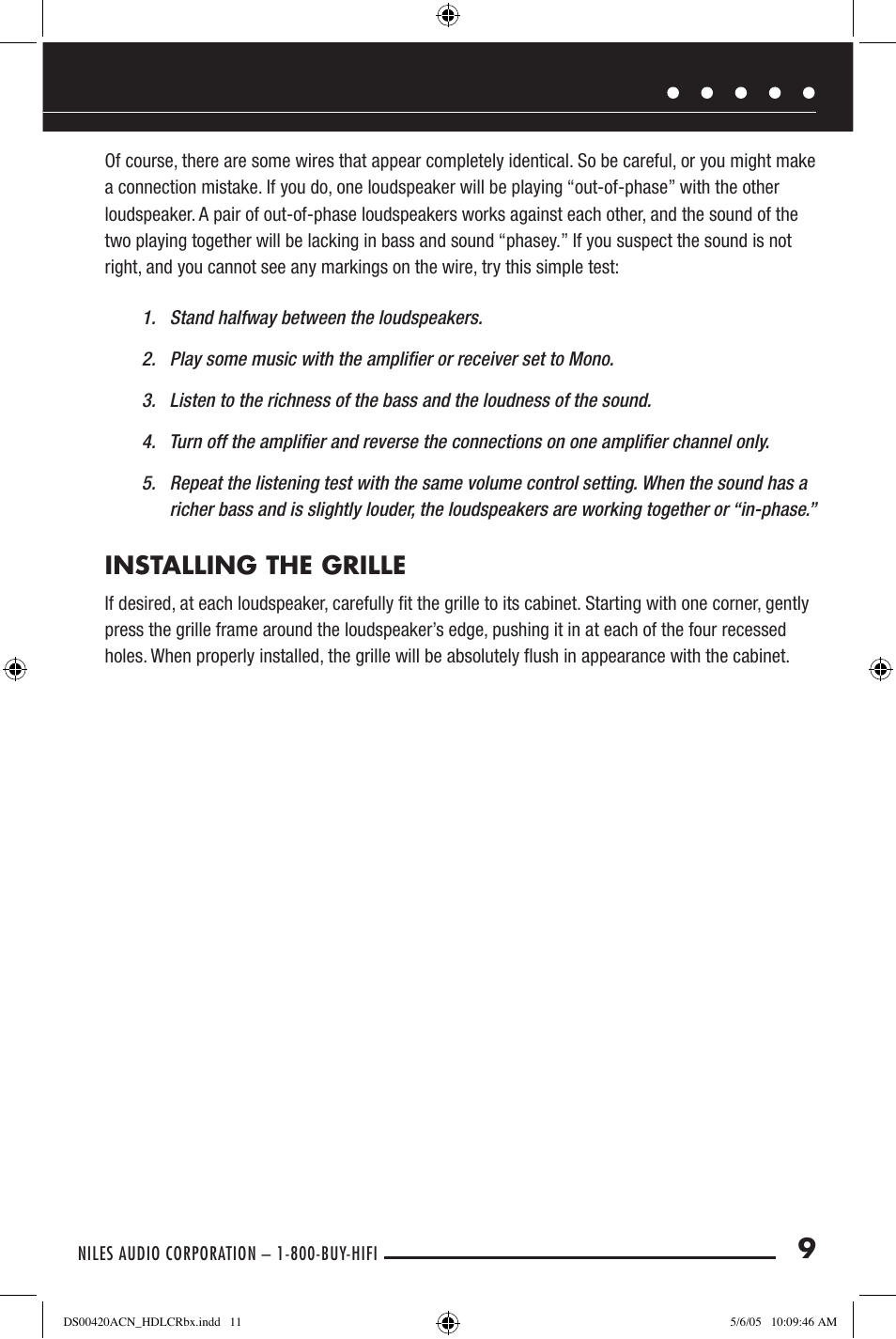 Installing the grille | Niles Audio HDLCRBX DS00420ACN User Manual | Page 11 / 16