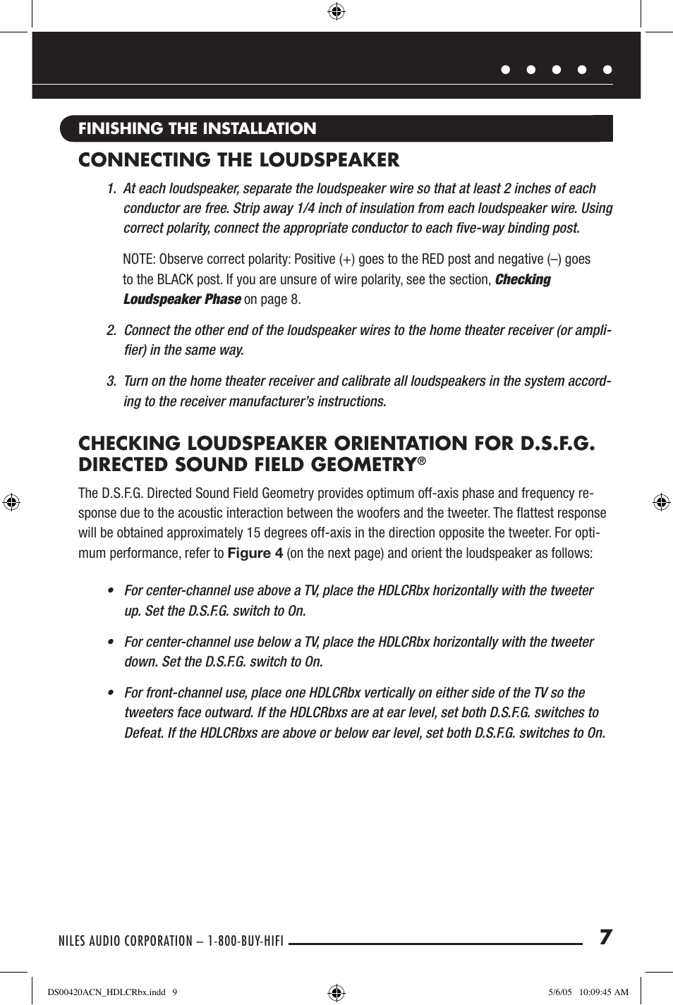 Connecting the loudspeaker | Niles Audio HDLCRBX DS00420ACN User Manual | Page 9 / 16