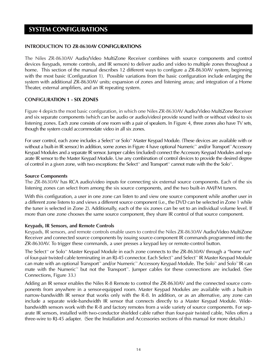 System configurations | Niles Audio ZR-8630AVZR-8630AV User Manual | Page 14 / 86