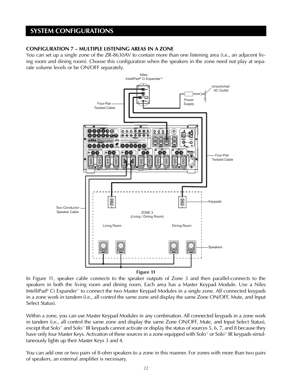 System configurations, Ci expander, And solo | Or solo | Niles Audio ZR-8630AVZR-8630AV User Manual | Page 22 / 86