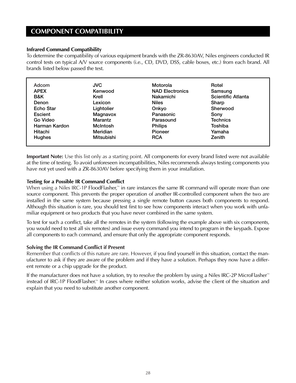 Component compatibility | Niles Audio ZR-8630AVZR-8630AV User Manual | Page 28 / 86