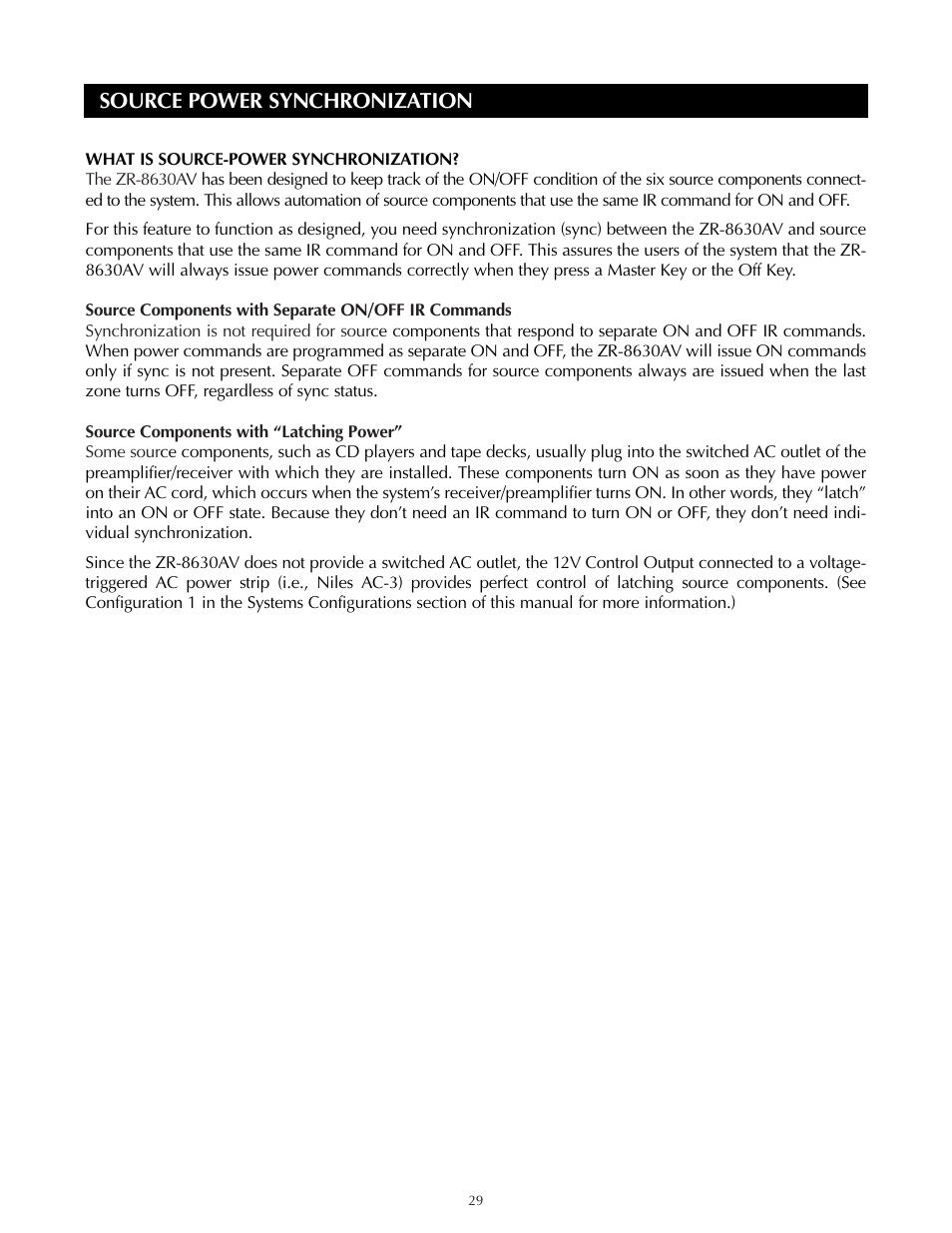 Source power synchronization | Niles Audio ZR-8630AVZR-8630AV User Manual | Page 29 / 86