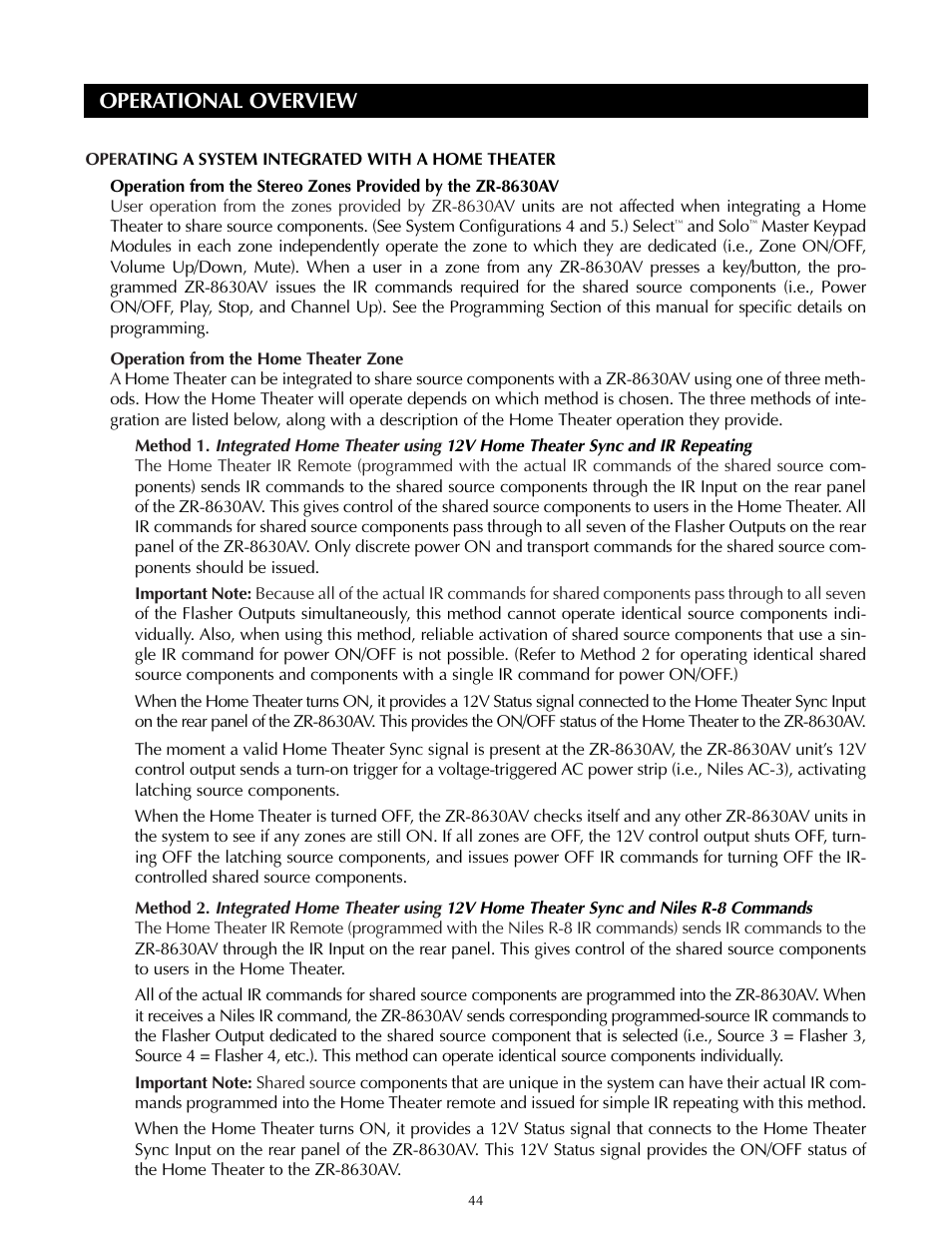 Operational overview | Niles Audio ZR-8630AVZR-8630AV User Manual | Page 44 / 86