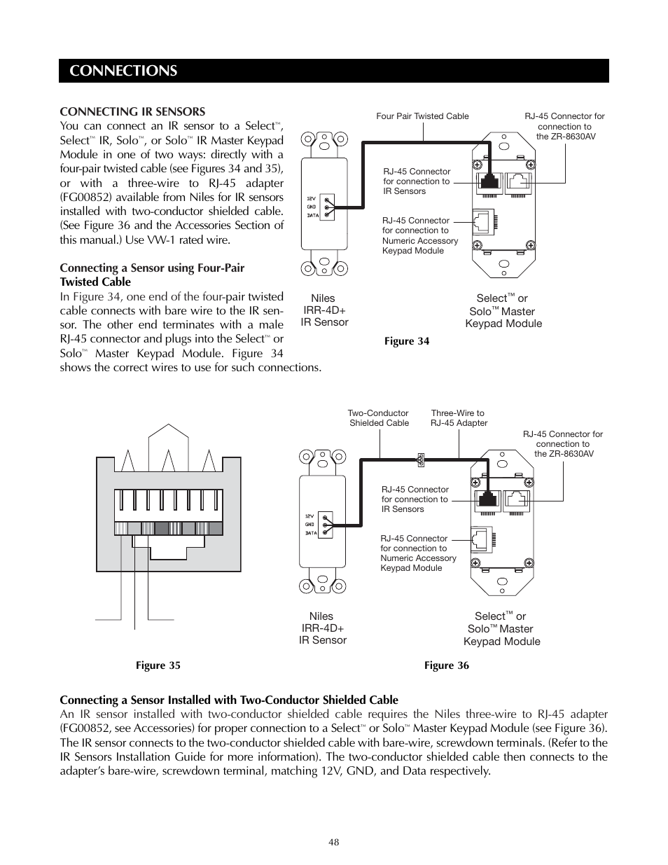 Connections, Select, Ir, solo | Or solo | Niles Audio ZR-8630AVZR-8630AV User Manual | Page 48 / 86
