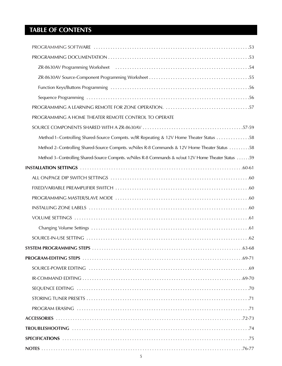 Niles Audio ZR-8630AVZR-8630AV User Manual | Page 5 / 86