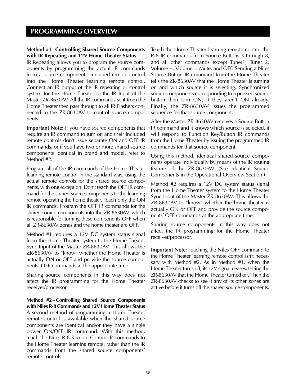 Programming overview | Niles Audio ZR-8630AVZR-8630AV User Manual | Page 58 / 86
