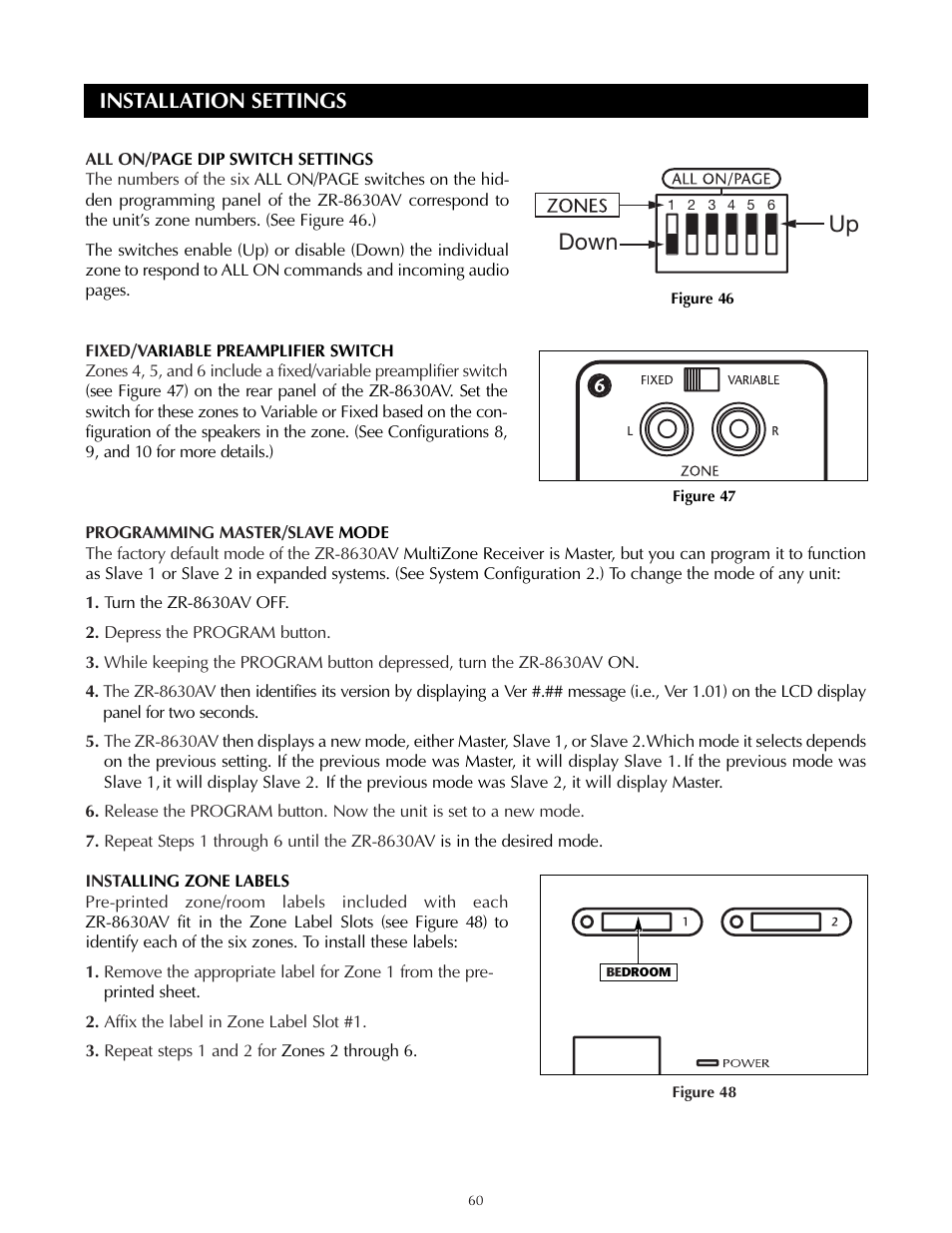 Up down, Installation settings | Niles Audio ZR-8630AVZR-8630AV User Manual | Page 68 / 86