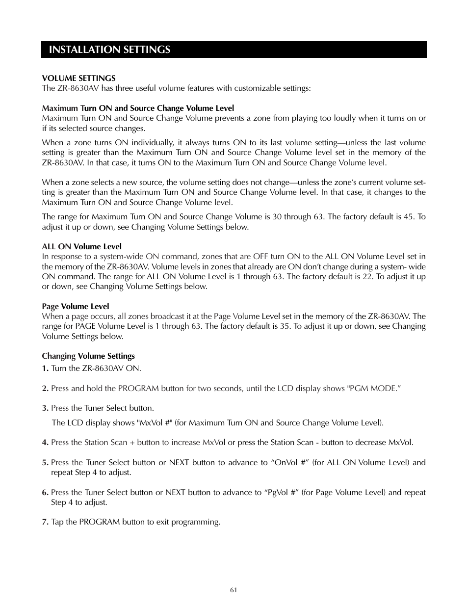 Installation settings | Niles Audio ZR-8630AVZR-8630AV User Manual | Page 69 / 86