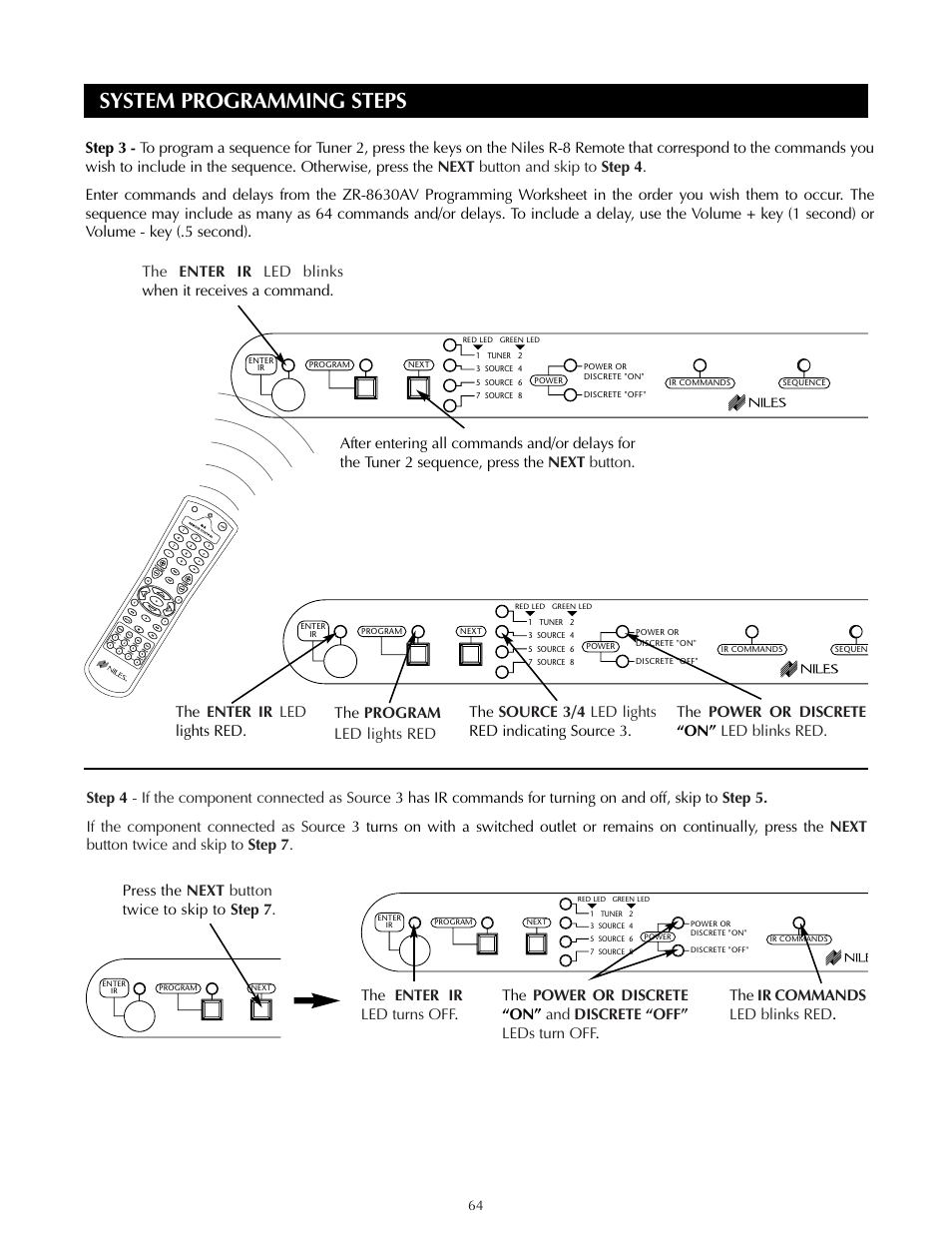 System programming steps, The enter ir led blinks when it receives a command | Niles Audio ZR-8630AVZR-8630AV User Manual | Page 72 / 86