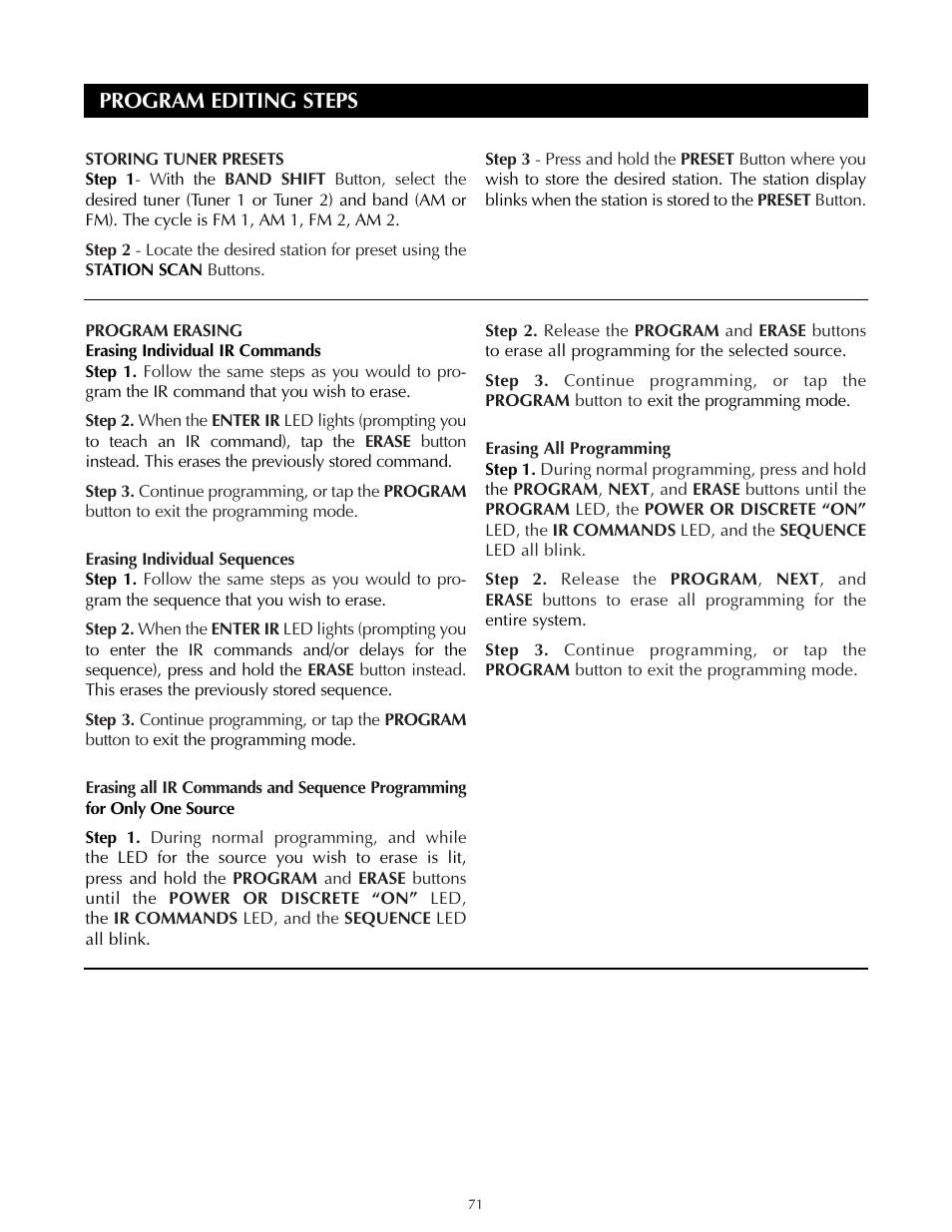 Program editing steps | Niles Audio ZR-8630AVZR-8630AV User Manual | Page 79 / 86