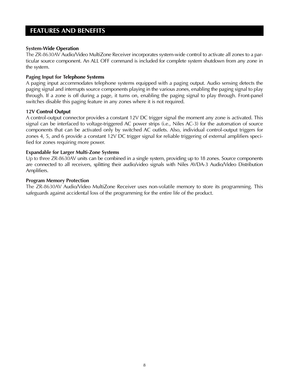 Features and benefits | Niles Audio ZR-8630AVZR-8630AV User Manual | Page 8 / 86