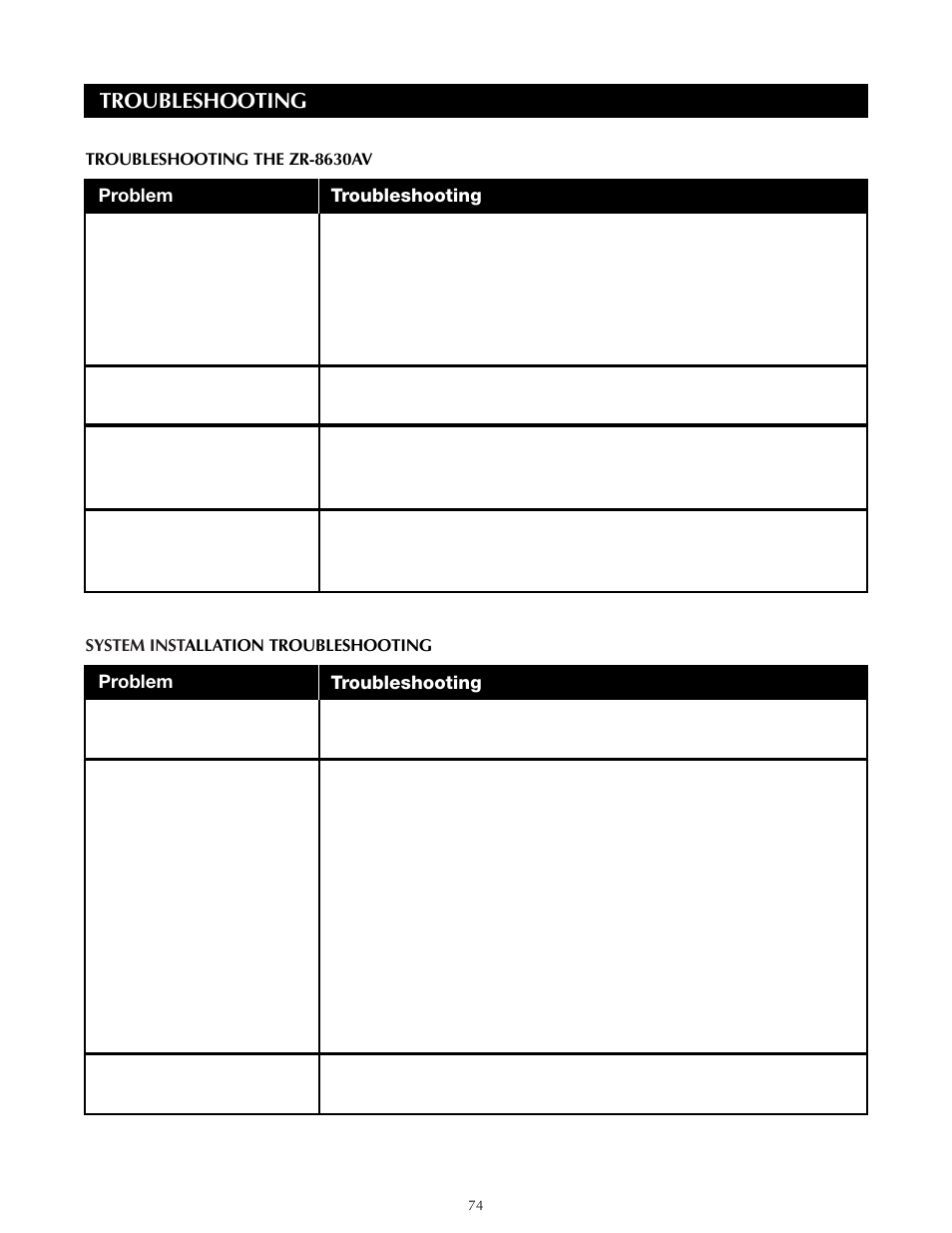 Troubleshooting | Niles Audio ZR-8630AVZR-8630AV User Manual | Page 82 / 86