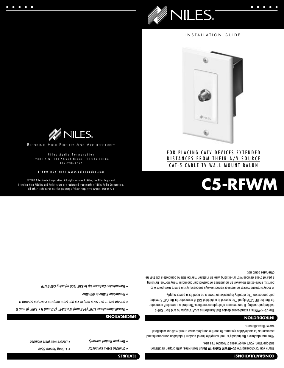 Niles Audio C5-RFWM User Manual | 2 pages