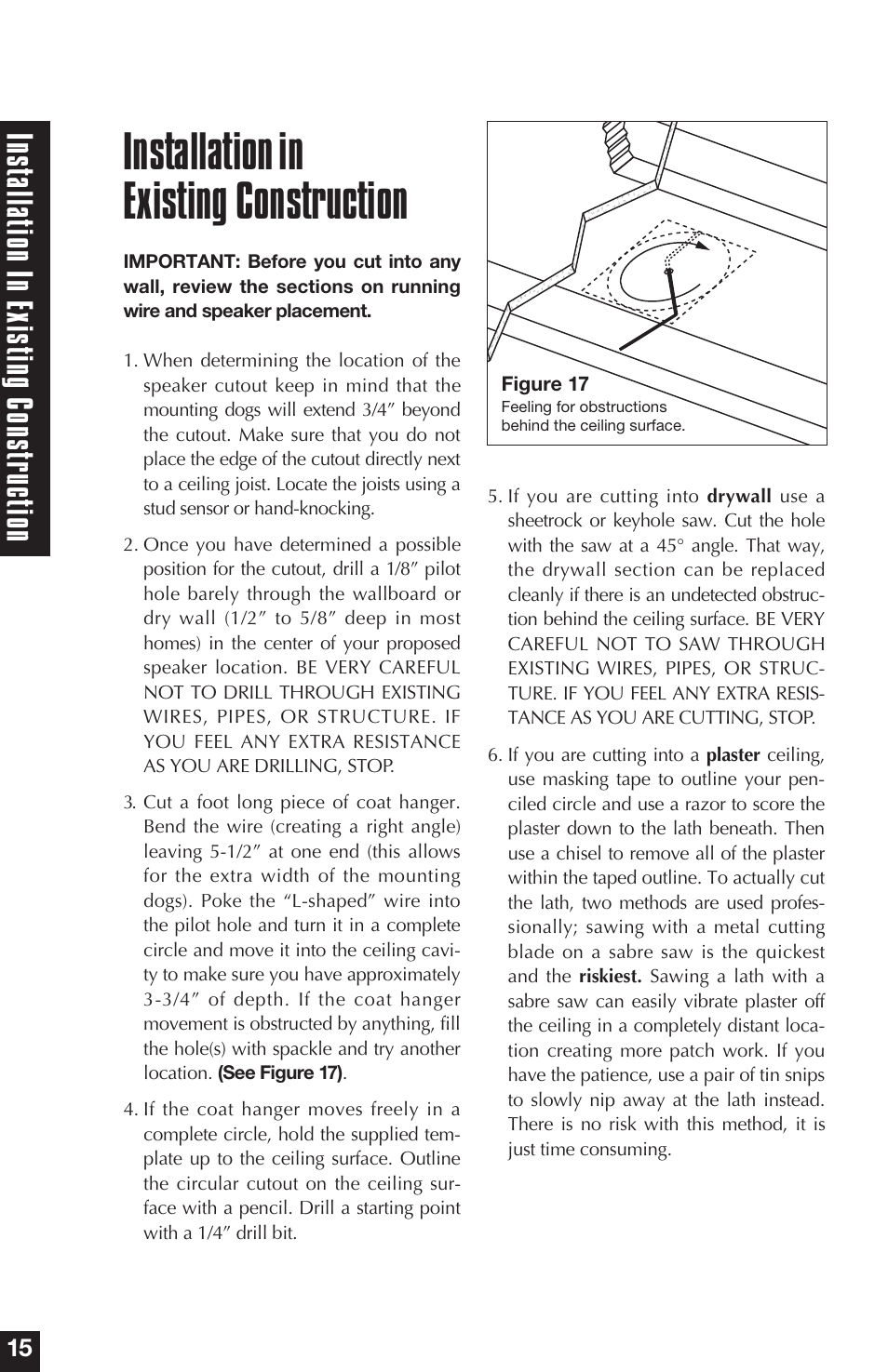 Installationin existing construction, Ins tall atio nin exis tin gc ons tru ctio n | Niles Audio Niles CM8SW User Manual | Page 16 / 24