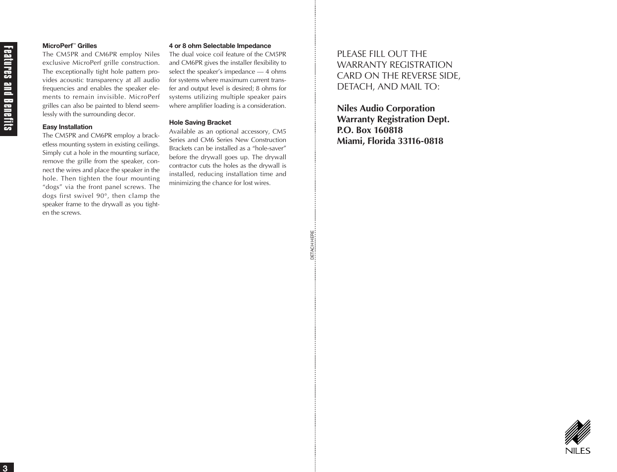 Fe at ur es and bene fit s | Niles Audio CM5PR User Manual | Page 4 / 12
