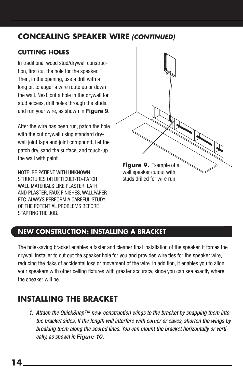 Concealing speaker wire, Installing the bracket | Niles Audio HDLCR User Manual | Page 16 / 28