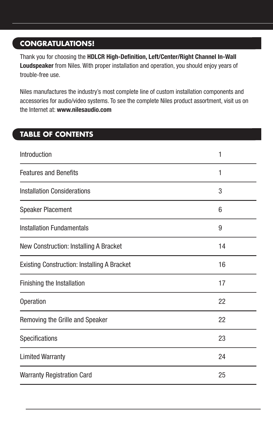 Niles Audio HDLCR User Manual | Page 2 / 28