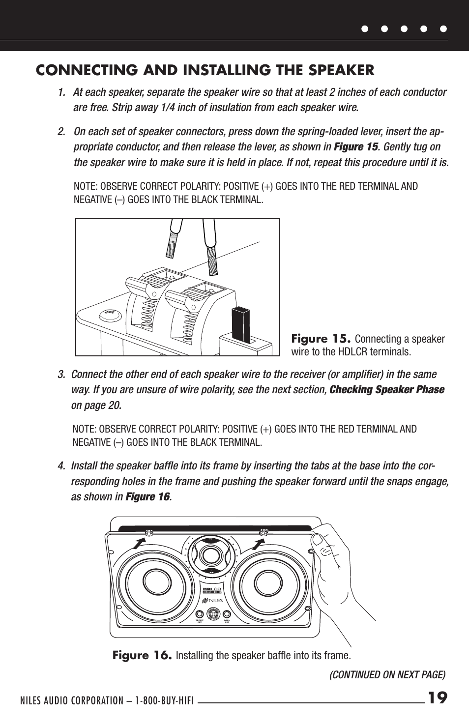 Connecting and installing the speaker | Niles Audio HDLCR User Manual | Page 21 / 28