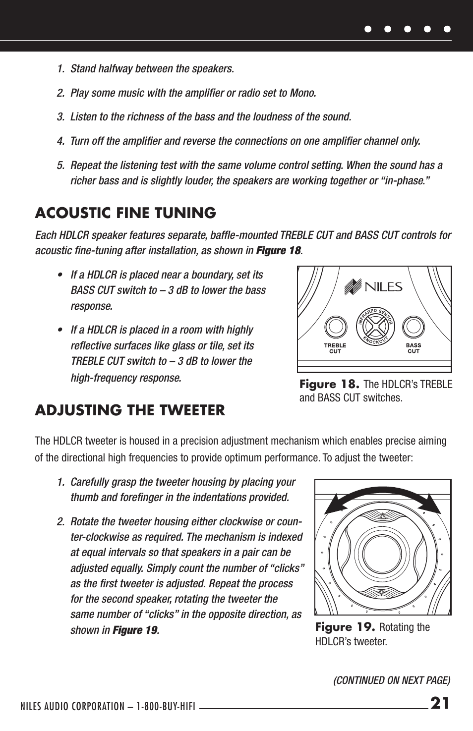 Acoustic fine tuning, Adjusting the tweeter | Niles Audio HDLCR User Manual | Page 23 / 28