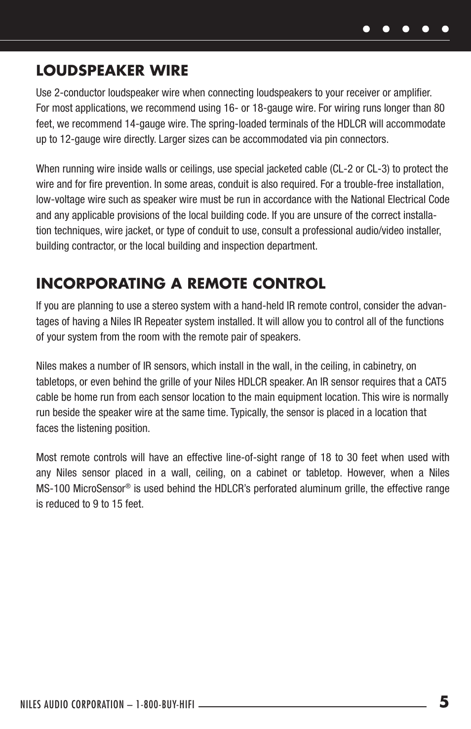 Loudspeaker wire, Incorporating a remote control | Niles Audio HDLCR User Manual | Page 7 / 28