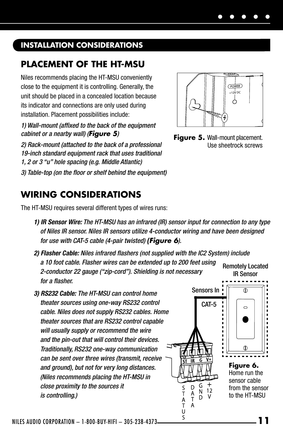 Placement of the ht-msu, Wiring considerations | Niles Audio HT-MSU User Manual | Page 13 / 28