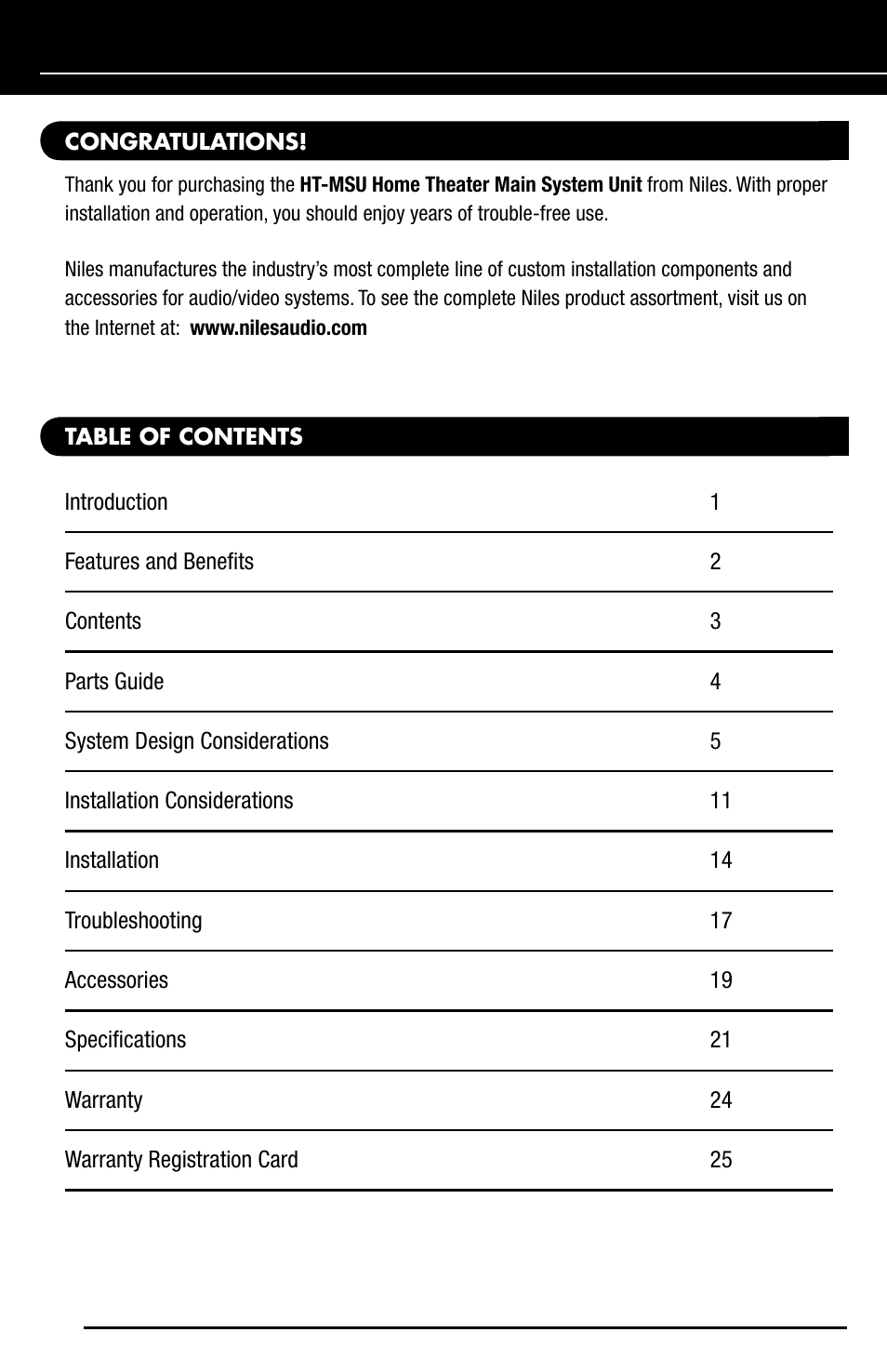 Niles Audio HT-MSU User Manual | Page 2 / 28