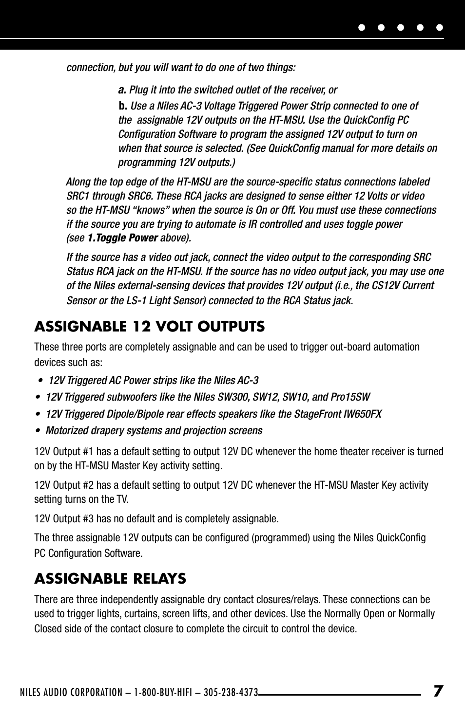 Assignable 12 volt outputs, Assignable relays | Niles Audio HT-MSU User Manual | Page 9 / 28