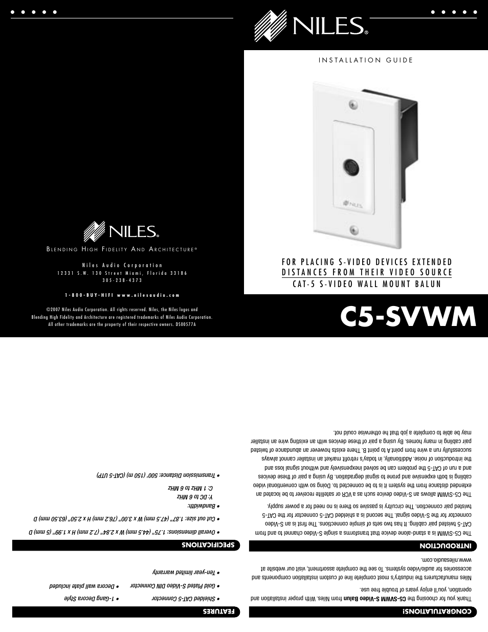 Niles Audio C5-SVWM User Manual | 2 pages