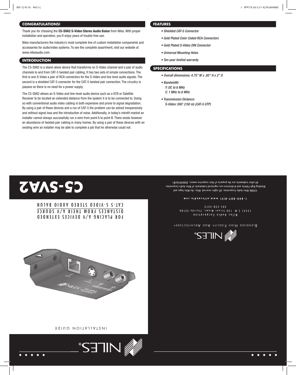 C5-sv a2 | Niles Audio C5-SVA2 User Manual | Page 2 / 3