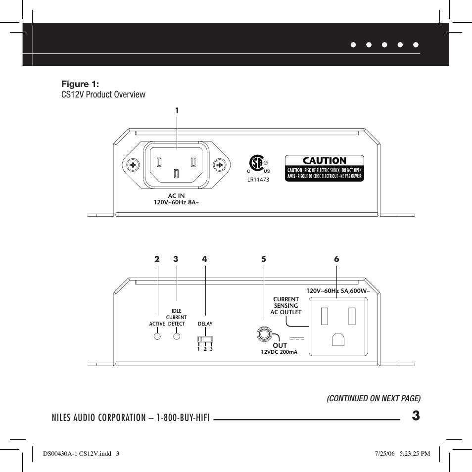 Niles audio corporation – 1-800-buy-hifi, Figure 1: cs12v product overview | Niles Audio CS12V User Manual | Page 5 / 12