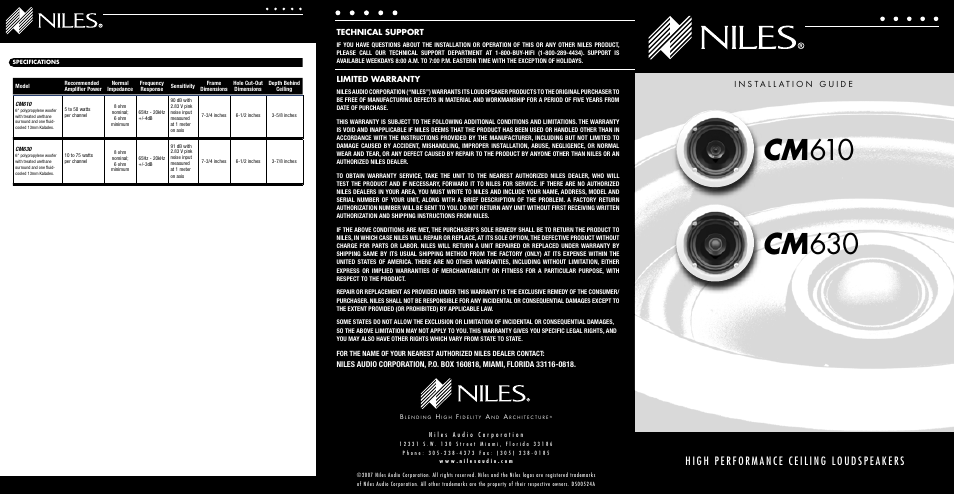 Niles Audio CM630 User Manual | 2 pages