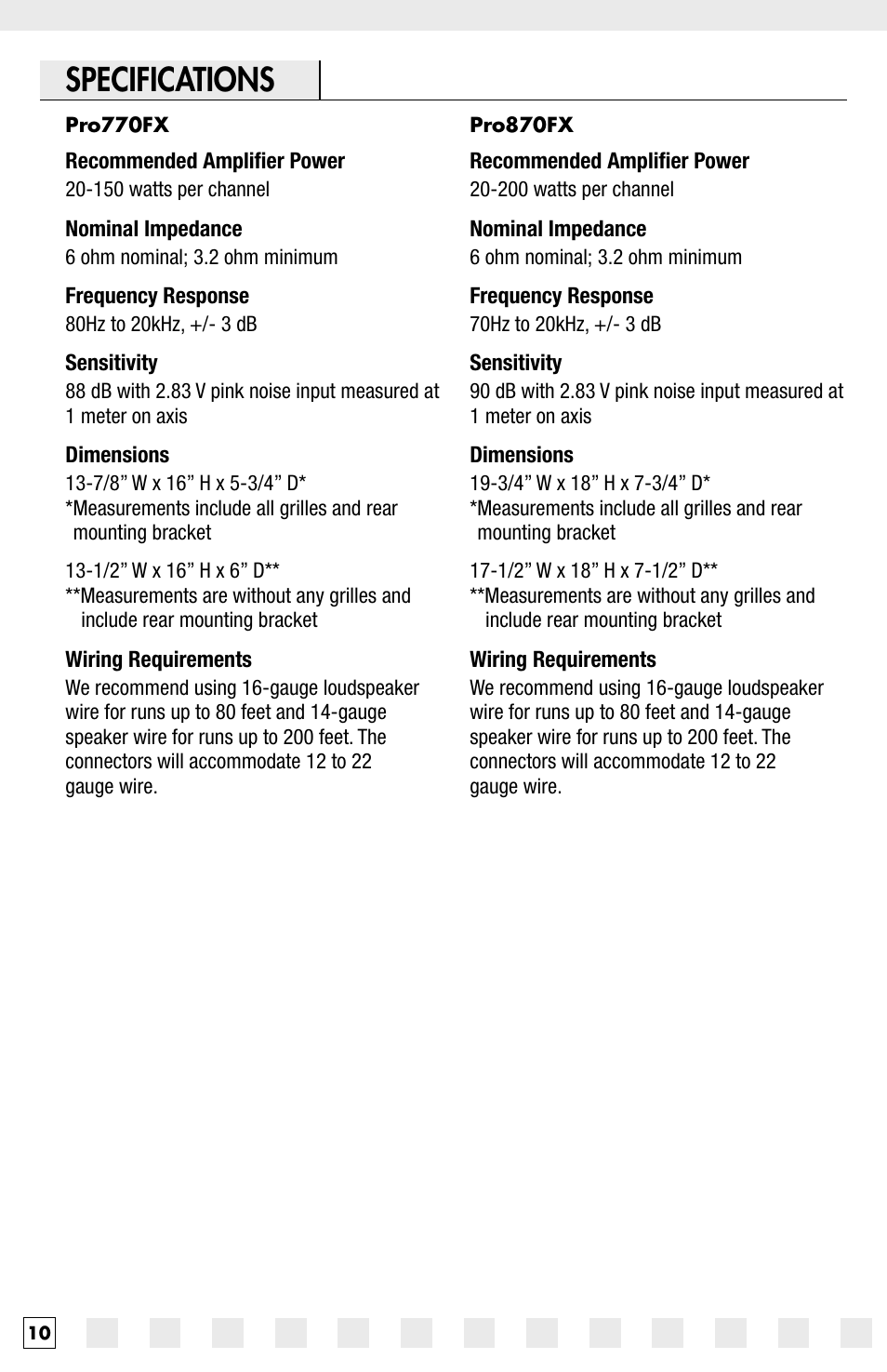 Specifications | Niles Audio Pro770FX User Manual | Page 12 / 16