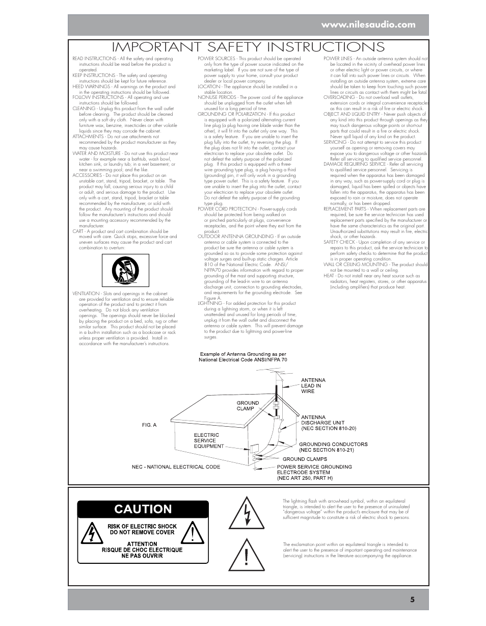 Important safety instructions | Niles Audio DMS4 User Manual | Page 5 / 50