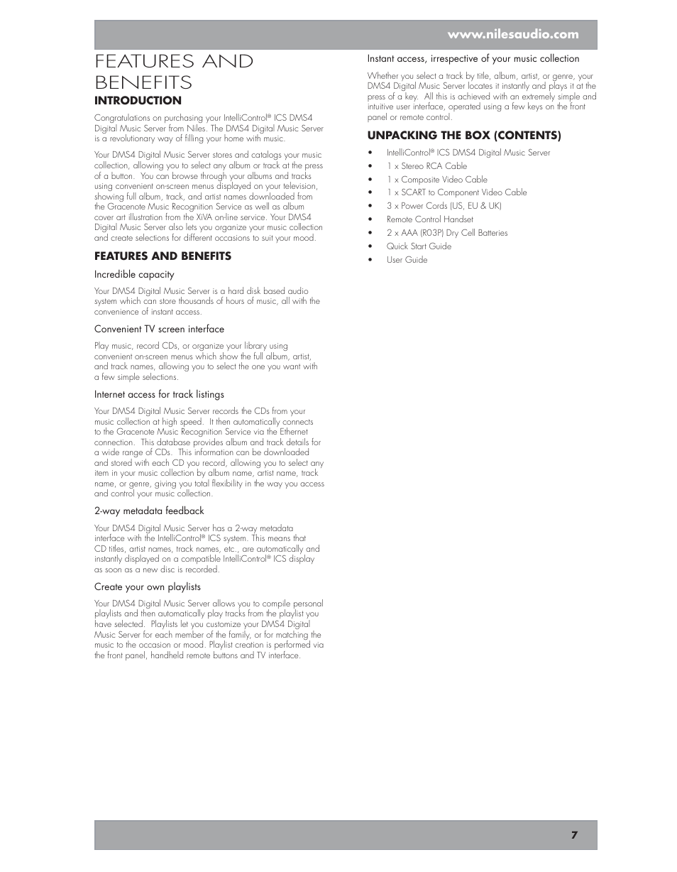 Features and benefits | Niles Audio DMS4 User Manual | Page 7 / 50