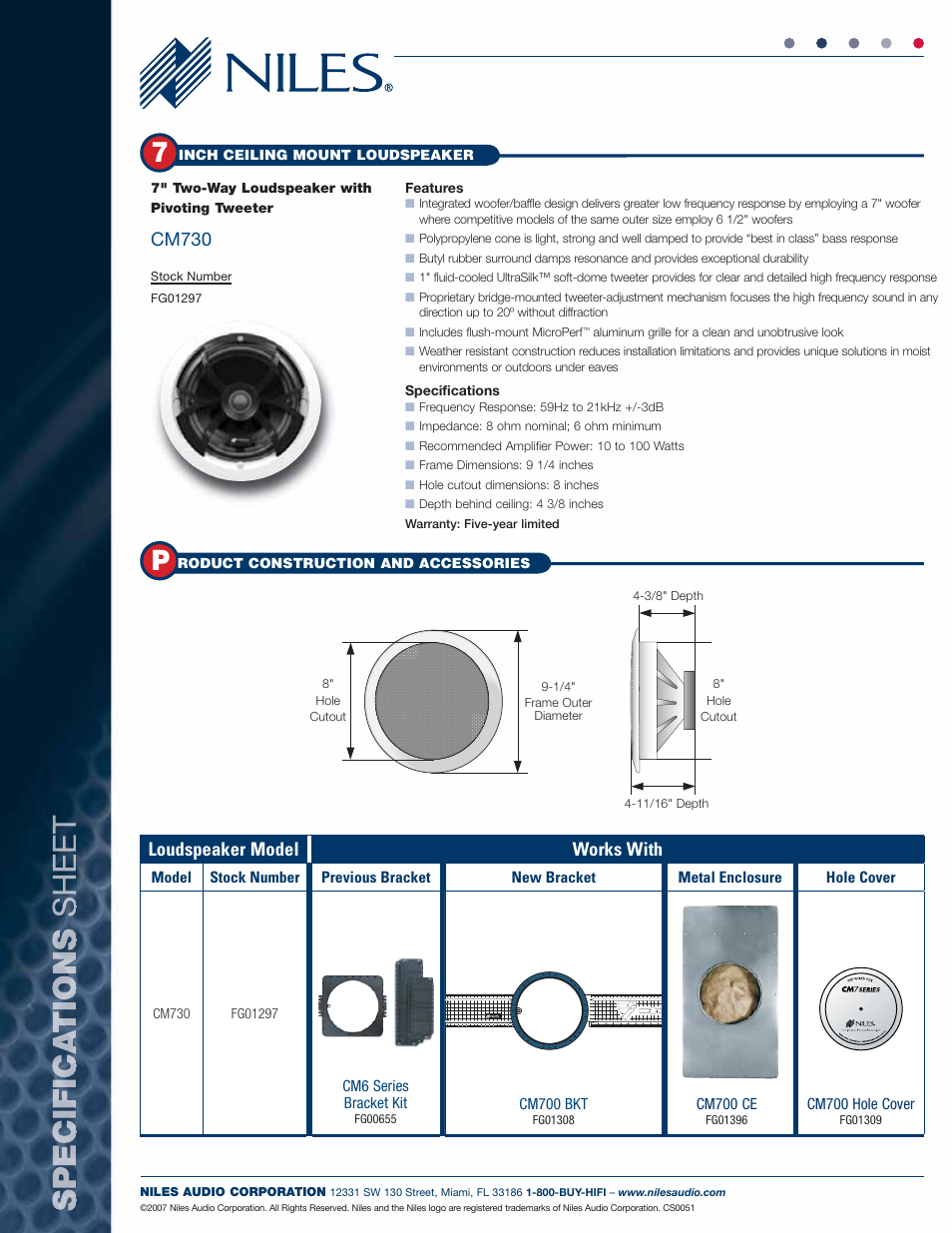 Loudspeaker model works with, Cm730 | Niles Audio CM730  EN User Manual | Page 2 / 2