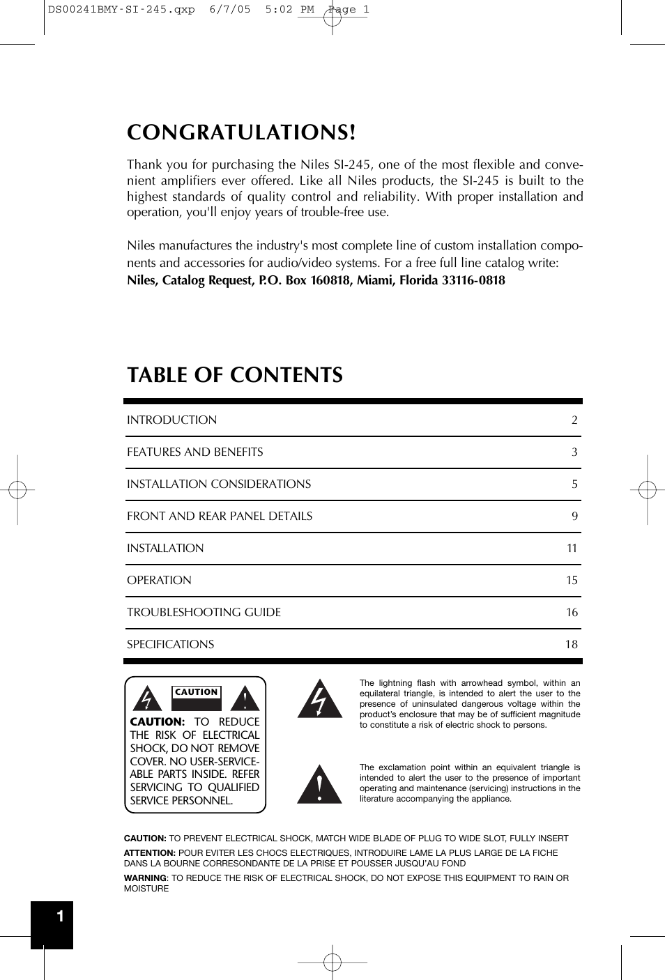 Niles Audio SI-245 User Manual | Page 2 / 20