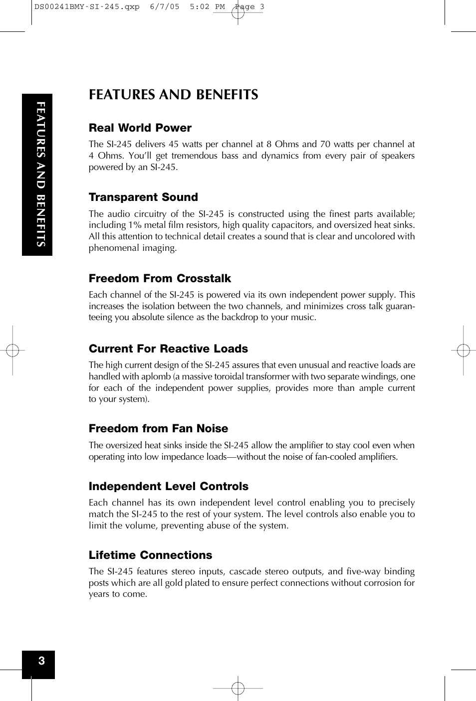 Features and benefits | Niles Audio SI-245 User Manual | Page 4 / 20