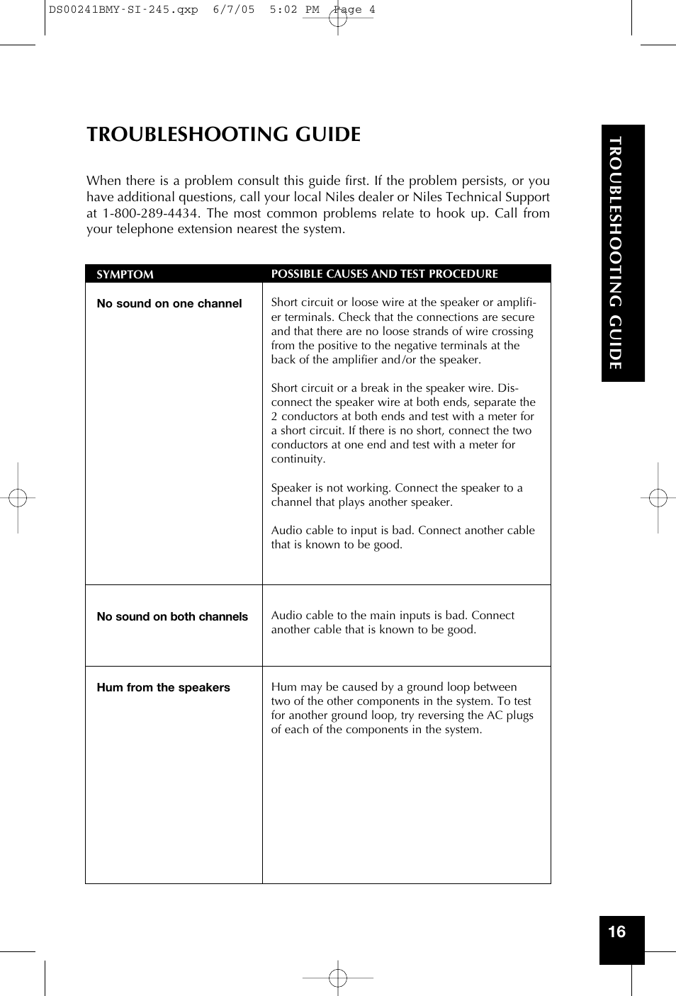 Troubleshooting guide | Niles Audio SI-245 User Manual | Page 5 / 20