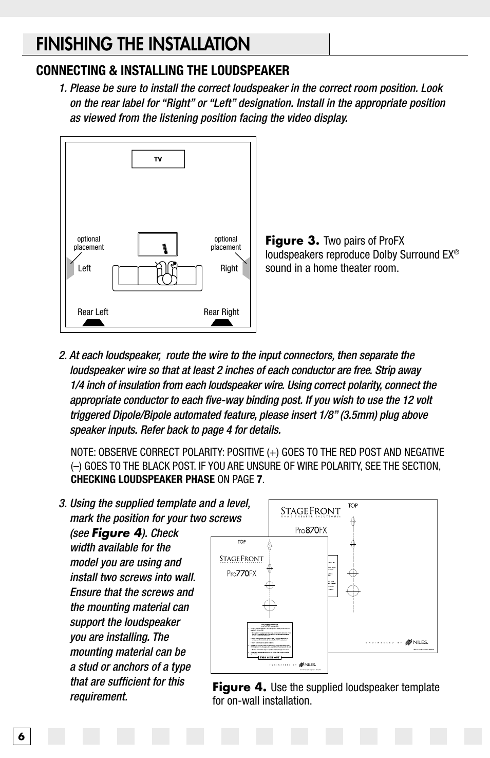 Finishing the installation, Connecting & installing the loudspeaker | Niles Audio Pro870FX User Manual | Page 8 / 16