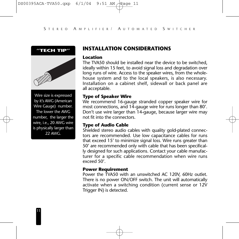 Installation considerations | Niles Audio TVA50 User Manual | Page 12 / 28